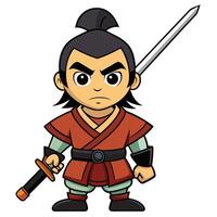 Cartoon style oriental warrior character with sword isolated on white background vector
