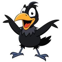 Happy cartoon crow mascot character with open arms for a hug vector
