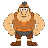 Cartoon character illustration of a strong man with muscular build vector