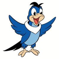 Cheerful animated blue bird with open wings and happy expression vector