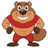 Cartoon beaver character in red sportswear smiling with friendly expression vector