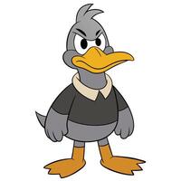 Grumpy duck cartoon character illustration on white background vector