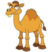 Cartoon camel character with grumpy expression standing isolated on white background vector