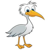 Cartoon illustration of a happy egret stork or heron bird character vector