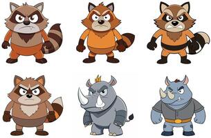 Cute cartoon animals collection with jaguar anteaters and beaver illustration vector