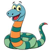 Happy cartoon snake illustration cute colorful reptile with orange and green stripes vector