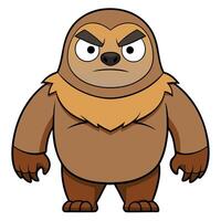 Grumpy cartoon sloth character with angry expression isolated on white background vector