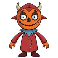 Cartoon style halloween devil character in red suit and horns illustration vector