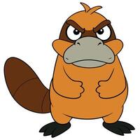 Grumpy cartoon platypus illustration with angry expression and cute design vector