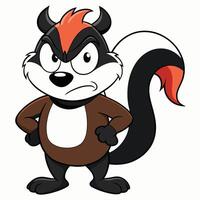 Grumpy cartoon skunk standing with hands on hips isolated illustration vector