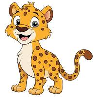 Cute cartoon leopard cub standing upright with a gentle smile expression vector