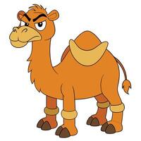 Irritated cartoon camel with orange fur and an angry facial expression isolated vector