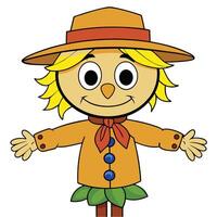 Cartoon illustration of a smiling scarecrow with open arms and a hat vector