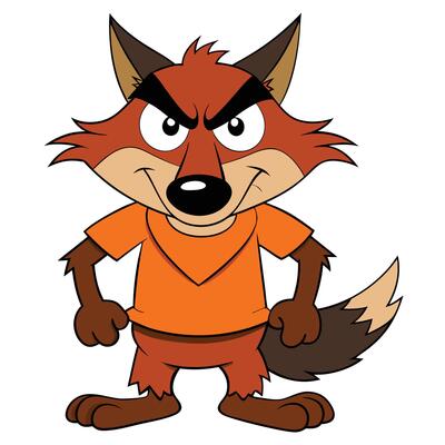 Cartoon fox character wearing orange shirt with angry expression illustration