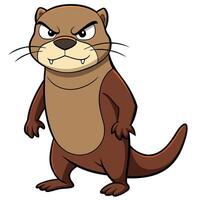 Cartoon illustration of an angry otter staring ahead with grumpy expression vector