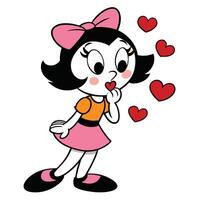 Cartoon girl blowing kisses sending love with hearts isolated on white vector