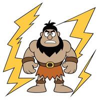 Cartoon caveman character with lightning bolts angry stone age warrior vector