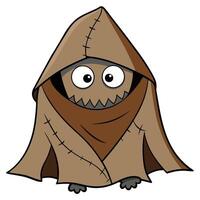 Cartoon monster character in stitched robe with large eyes and spooky smile vector
