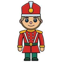 Cute cartoon nutcracker soldier illustration standing upright in full uniform vector