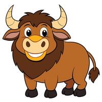 Cute cartoon bison illustration standing with a friendly smile vector