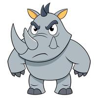 Cartoon rhino illustration featuring an angry expression and determined stance vector