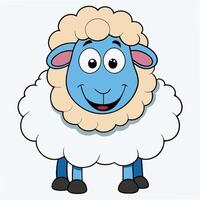Cute cartoon sheep illustration with blue face and white wool vector