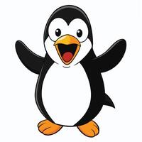 Cheerful cartoon penguin with open arms welcoming and joyful on white background vector