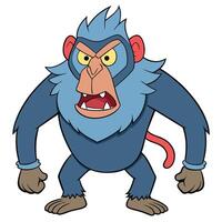 Cartoon angry baboon character illustration fierce primate with furious expression vector