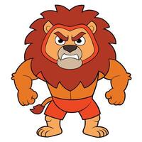 Cartoon lion character angry expression muscular build ready to pounce vector