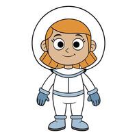 Cartoon girl astronaut character wearing space suit with helmet isolated on white background vector