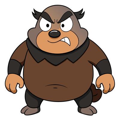 Cartoon grizzly bear character with an angry expression and fierce look