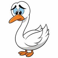 Depressed cartoon swan with large blue eyes and orange beak illustration vector