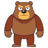 Cartoon brown bear character standing with angry expression illustration vector