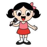 Cute cartoon girl singing into microphone with enthusiasm and joyful expression vector
