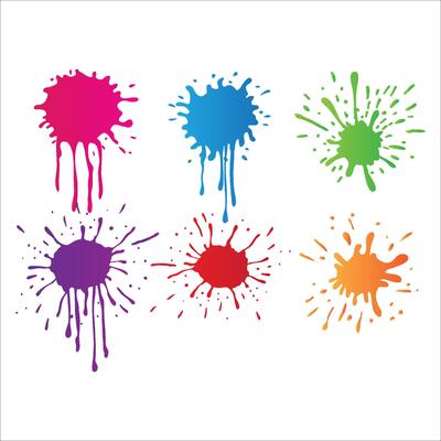 collection colored paint spots on paper, colorfull artistic image on white background