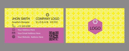 a yellow and pink business card with a qr code vector