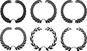 Set of wreaths and branches with leaves. Hand drawing laurel wreaths and branches collection. Laurels wreaths, swirls, twigs and flower ornaments. Herbs, flowers and plants elements vector