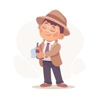 Inspecting Detective Boy Character Write Note Investigating Case Illustration vector
