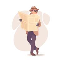 Inspecting Detective Man Character with Newspaper Investigating Case Illustration vector