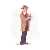 Inspecting Detective Man Character Investigating Case Write Notes Illustration vector