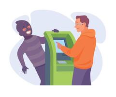 Man Criminal at Bank Terminal Commit Crime and Theft Illustration vector