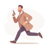 Inspecting Detective Man Character with Pistol Investigating Case Illustration vector