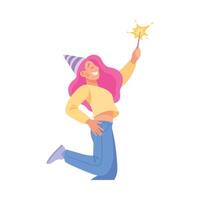 Holiday with Woman Character with Firecracker Cheering Illustration vector