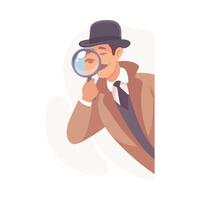 Inspecting Detective Man Character with Magnifier Investigating Case Illustration vector