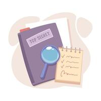 Investigation and Detective Work with Folder and Magnifier Illustration vector