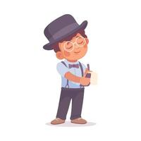 Inspecting Detective Boy Character Write Notes Investigating Case Illustration vector