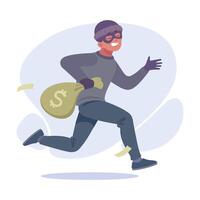 Man Criminal Escape with Money Sack Commit Crime and Theft Illustration vector