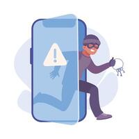 Man Criminal Access in Smartphone Commit Crime and Theft Illustration vector
