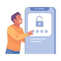 Man at Smartphone Screen with Secure Password Illustration vector