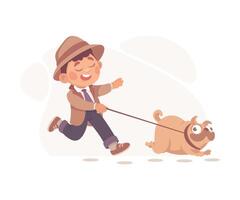 Inspecting Detective Boy Character with Dog Investigating Case Illustration vector
